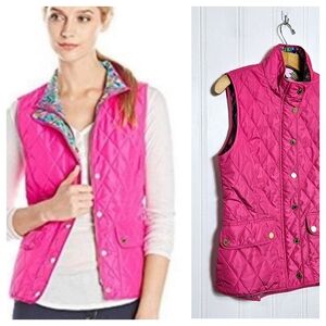 Lilly Pulitzer Pink Getaway Quilted Vest Snap Front High Low Size Small